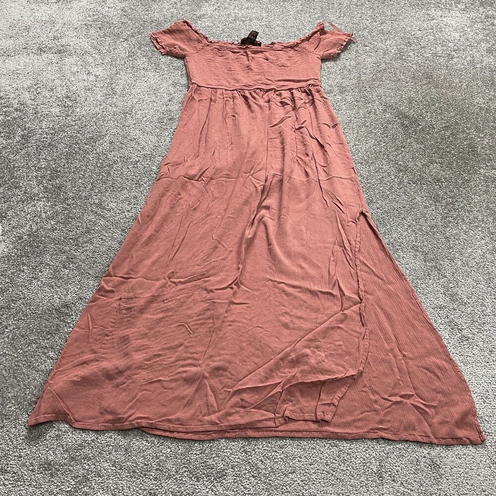 Coco And Shay Maxi Dress Womens Large Blush Off Shoulder Slit Rayon Long Smocked